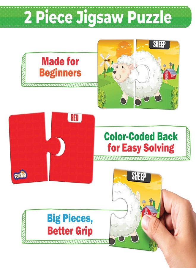 Funtad My Starter Jigsaw Puzzle - Animals & Colors| 2-Piece Puzzle for Kids Age 2,3,& 4 yrs| Montessori Educational Toy Set of 20 Puzzle, 40 Big Pieces| Return & Birthday Gift for Boys & Girls - Image 3